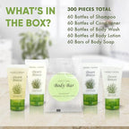 Travel Size Hotel Toiletry Set 300 Count 1 oz Bottles Guest Amenities for Vacation Rentals and Short Term Rentals Paraben Free Green Tea Lemongrass Scent Infused with Aloe and Olive Oil |Desert Breeze