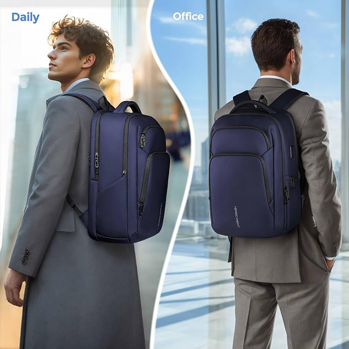17.3 Inch Laptop Backpack for Travel Work Office College, 30L Water Resistant Casual Daypack, Lightweight Computer Backpack for Men Women, Business Laptop Bag with USB Charging Port - Blue