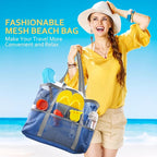 SRISE Mesh Beach Bag - Large Beach Tote Bag for Family Beach Bag for Toys & Vacation Essentials