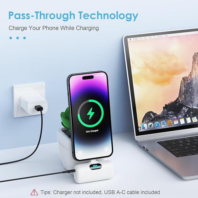 Mini Portable Charger USB C Power Bank,Upgraded 5000mAh PD Fast Charging Battery Pack Built-in USB-C Connector Travel Essential for iPhone17/17Pro/17Pro Max/Air/16 Plus/16Pro Max/15 Series,Android etc