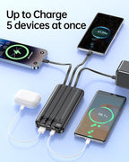 RONEGN Portable Charger with Built in Cable - Power Bank Fast Charging USB C LED Display 10000mah Battery Pack 5 Outputs & 3 Inputs for Travel Essentials iPhone Samsung Android Phones Tablets Black