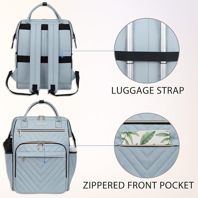 VANKEAN 17 Inch Laptop Backpack for Women Fashion Computer Work Bag, Large Capacity Waterproof, College Daypack Business Travel Backpack, Light Blue