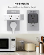 TROND Wall Outlet Extender 3 Pack - Surge Protector Outlet with 4 Grounded Sockets, 3 Way Angled Plug Adapter, 900J, Multiple Wall Splitter for Home Office Dorm Room Essentials, White