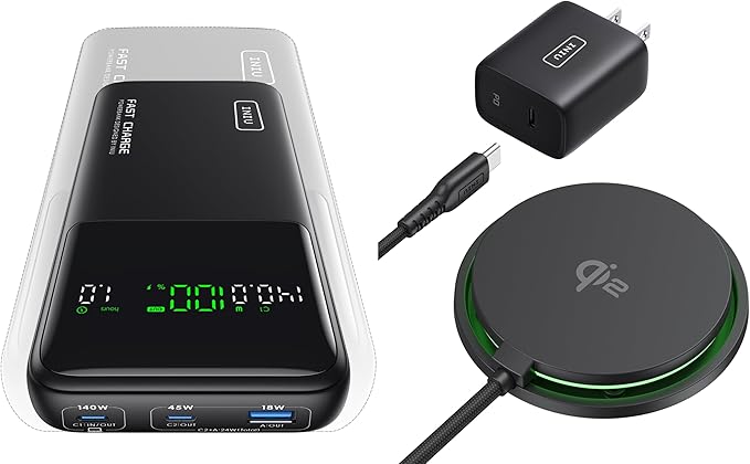 INIU 140w Power Bank Laptop Portable Charger and 15W MagSafe Compatible Charger Pad Combo