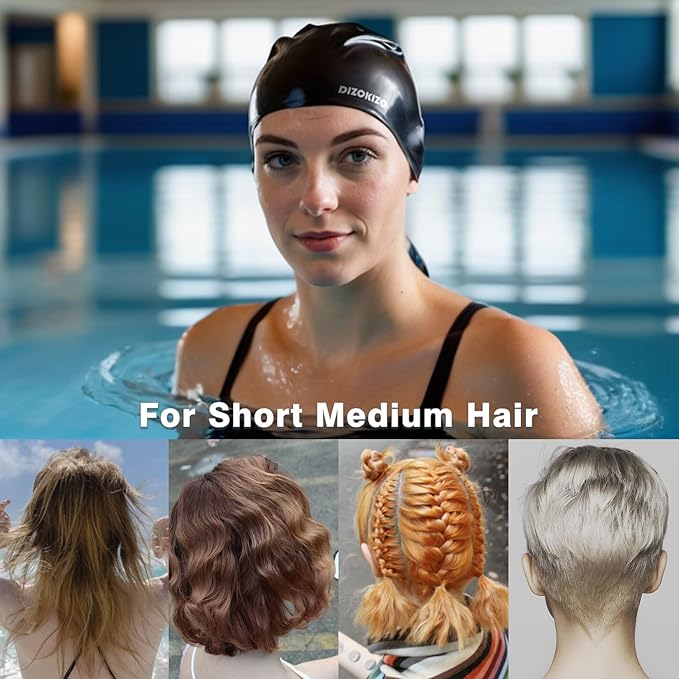 2pcs High Elasticity Silicone Swim Cap for Women and Men, Comfortable Non-Slip Swimming Caps for Long and Short Hair, Durable Waterproof Swim Hats for Adults, Keep Hair Dry