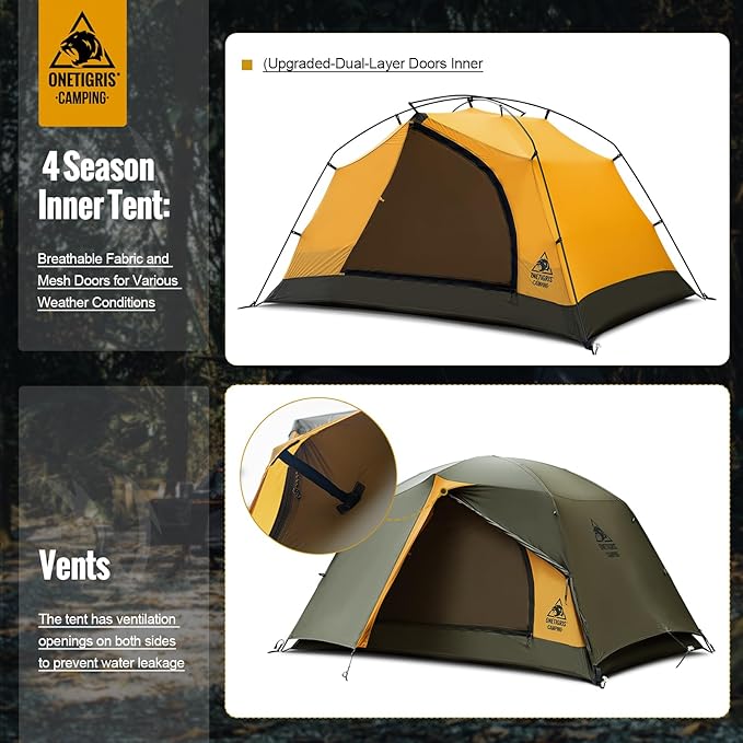 OneTigris Stella 4 Season Camping Tent Backpacking Waterproof Lightweight Easy Setup Instant 3000mm Waterproof Rating Outdoor Hiking Tent