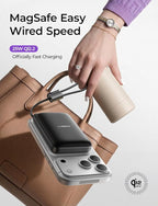 LISEN Qi2.2 25W for Magsafe Power Bank, 65W USB C Fast Charging, 10000mAh Magnetic Wireless Portable Charger with Detachable Cable, Small Battery Pack Compatible with iPhone 15/16/17 (Black)