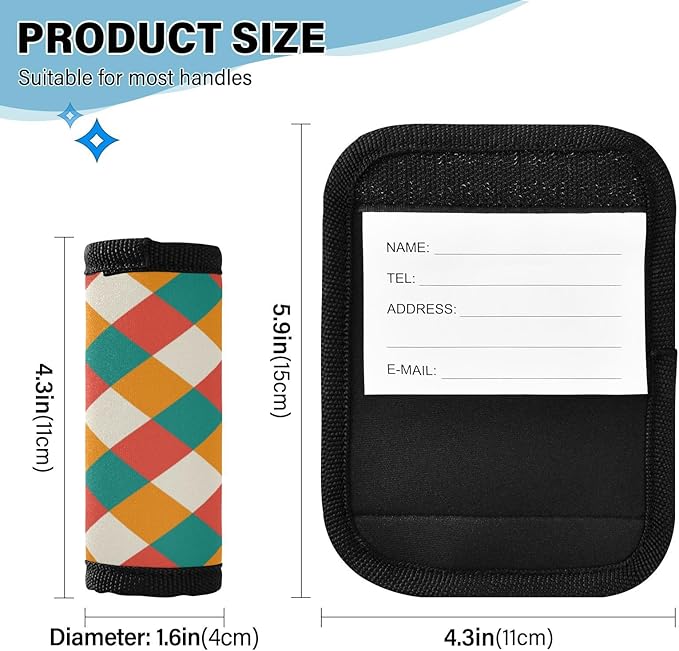 4Pcs Luggage Handle Wrap Suitcase Identifier Handle Covers Tags Soft Travel Bags Luggage Handle Gripper Accessories for Airplane Flying Colored Checkered