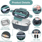 Herrfilk Electric Lunch Box Food Heater, 3 in 1 Ultra Quick Heated Lunch Boxes for Adults, 12V/24V/110V Portable Food Warmer for Car/Truck/Office With Fork Spoon and Insulated Carry Bag