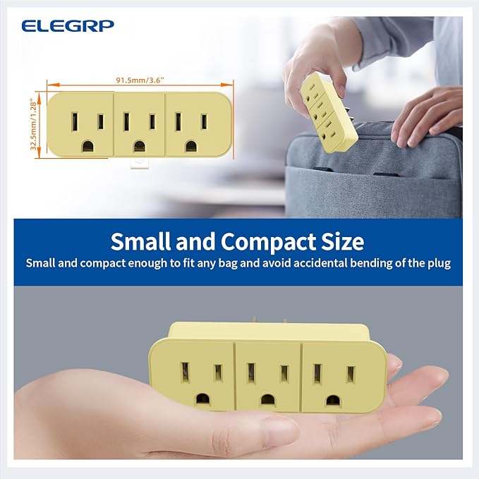 ELEGRP 2 to 3 Prong Grounded Triple Outlet Extender, Adapter Converters for Wall Outlets, Portable Polarized Wall Plug Splitter With 3 AC Outlets, ETL Listed, 2 Pack