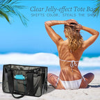 Fammart Iridescent Clear Beach Bag for Women, Jelly Tote Bag Waterproof Sandproof Pool Bag Cruise Vacation Essentials