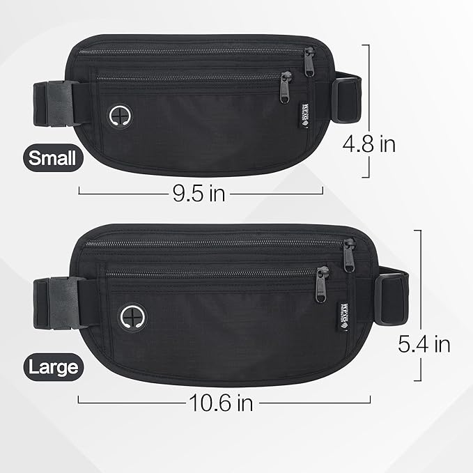Slim RFID Blocking Money Belt for Travel - Anti-Theft Hidden Passport Holder Waist Wallet with Secure Pouch for Cash, Credit Cards & Phone Safe (Black)