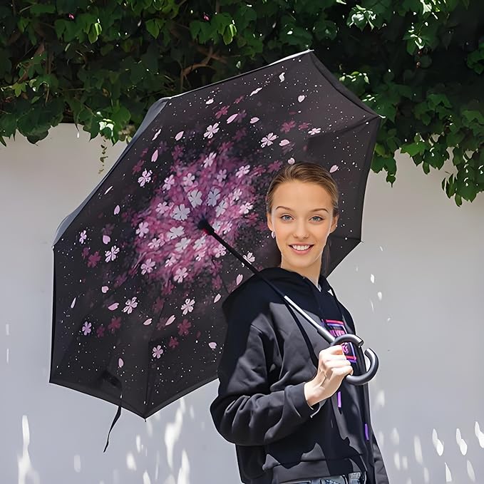 MRTLLOA 40/49/56 Inch Oversize Windproof Inverted Reverse Upside Down Umbrella, Golf Size Rain Umbrella, Double Layer, C-Shaped Handle for Men, Women and Kids
