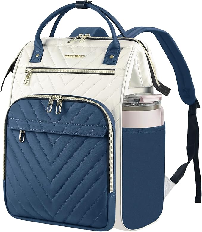 VANKEAN 17 Inch Laptop Backpack for Women Fashion Computer Work Bag, Large Capacity Waterproof Backpack, College Daypack Business Travel, Beige-Haze blue