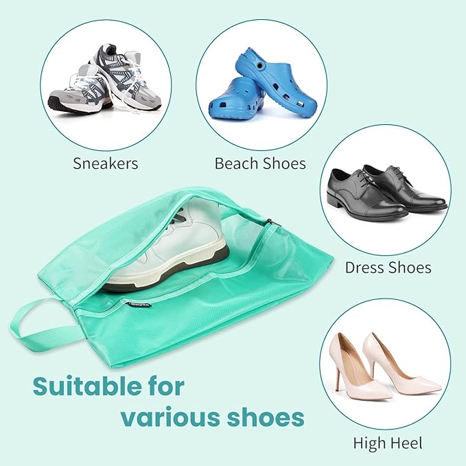 Bagail Shoe Bags for Travel,2 Set Shoe Bag for Storage in Closet,Transparent Shoe Packing Organizers with YKK Zipper (L 17"x10"x5", Turquoise 2pcs)