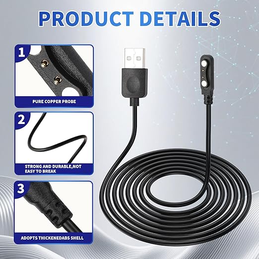 2 Pack Smart Watch Charger Cable 2 Pin Cord,Replacement Charger for Smart Watch,Fitness Trackers, Smart Glasses & Wearable Devices Charger Contact pin spacing Compatible 4mm