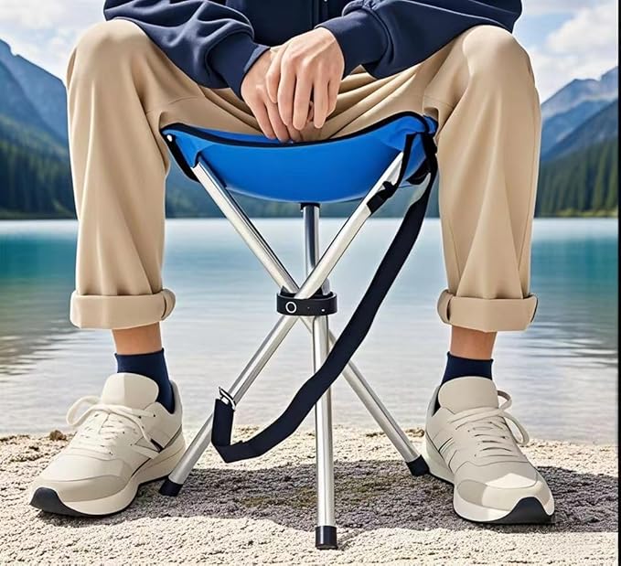 Folding Camping Stool,16.5" Folding Camping Chairs,Portable Tripod Seat,Outdoor Travel Tall Chair for Camping Walking Hunting Hiking Fishing Mountaineering Picnic Beach BBQ Garden Lawn(Blue)