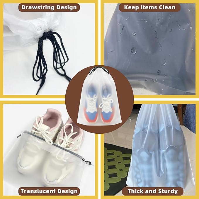 24 PCS Clear Shoe Bags for Travel, 11.8" x 15.7" Travel Shoe Bags for Storage and Packing, Waterproof Drawstring Shoe Bag for Traveling, Travel Essentials for Women and Men