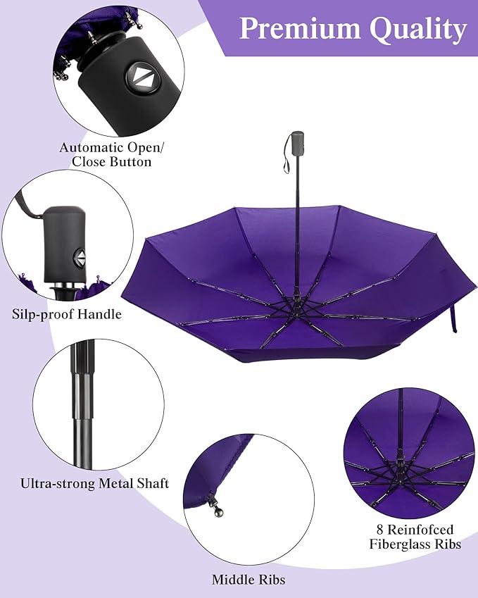 Yahenda 4 Pack Windproof Travel Umbrella Automatic Open & Close Folding Umbrellas for Rain Portable Umbrella Set for Men Women Backpack & Car Essentials