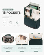 LOVEVOOK Laptop Backpack for Women, 15.6 Inch Work Laptop Bag with USB Port, Fashion Teacher Nurse Backpack Purse, Waterproof Travel Computer Backpack with Organizer Bag, 2PCS, Beige-Green