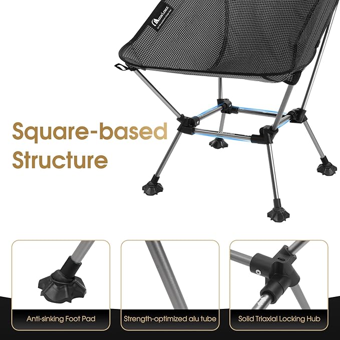 MOON LENCE High Back Folding Camping Chairs, Height-Adjustable, Widened Seat, for Beach with Anti-Sinking Feet (Onyx-Plus)