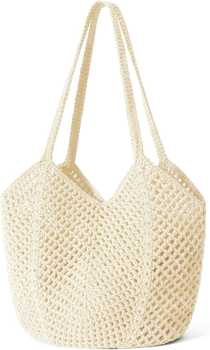 Tavaleu Crochet Tote Beach Bags for Women, Mesh Beach Tote Knit Bag, Summer Vacation Aesthetic Boho Hobo Shoulder Bag