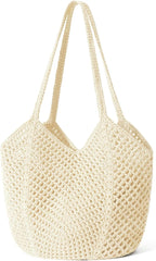 Tavaleu Crochet Tote Beach Bags for Women, Mesh Beach Tote Knit Bag, Summer Vacation Aesthetic Boho Hobo Shoulder Bag