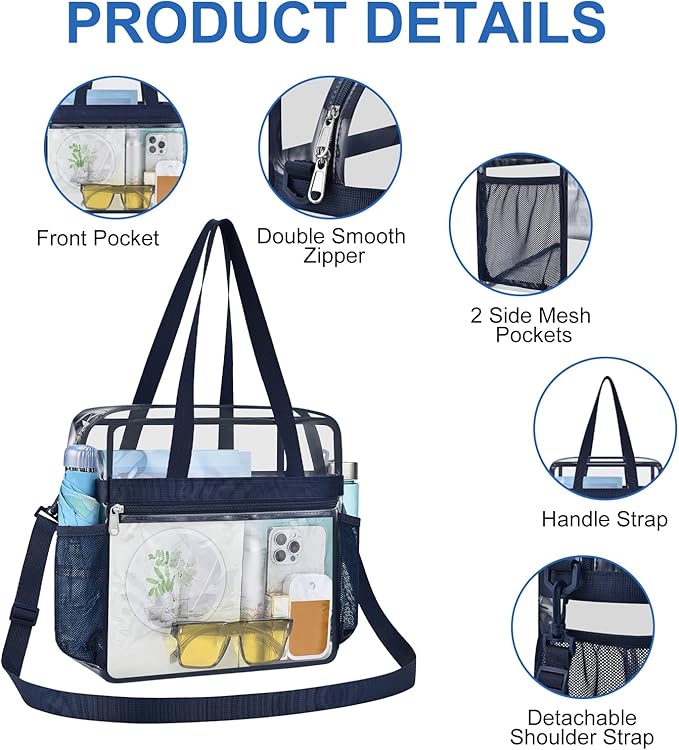 USPECLARE Clear Bag for Stadium Events,Transparent Bag for Work Sports Games Concerts Travel Gym