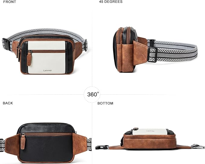 LATMAP 3L TRIPLE ZIP Fanny Packs Belt Bag For Women Men Crossbody Waist Pack Sling Chest Bum Travel Bag Purse Faux Leather Fashion Cute Black