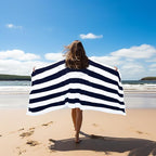 COTTON CRAFT Oversized Beach Towel - 2 Pack 35 x 70 inches XL Beach Towel - 100% Cotton Velour - Big & Huge - Thick Plush 450 GSM Super Soft Luxury Towel - Pool Picnic Bath - Cabana Stripe Navy