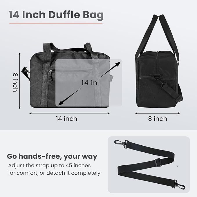 Small Gym Bag 14 Inch Duffel Bag for Women & Men,Waterproof Travel Sports Bags,Mini Gym Duffel with Bottle Holder,Foldable Lightweight Carry On Duffle-Black