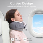 KPNEOL Travel Pillow, 100% Pure Memory Foam Travel Neck Pillow Airplane Neck Support Ergonomic Design for Traveling Suitable for Airplanes,Offices and Cars-Cooling Silk Grey Cover