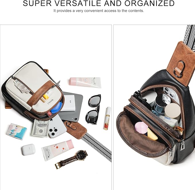 LATMAP 7L Sling Bag For Women Men Backpack Fanny Pack Crossbody Chest Travel Shoulder Belt Bags Purse Handbag PU Leather
