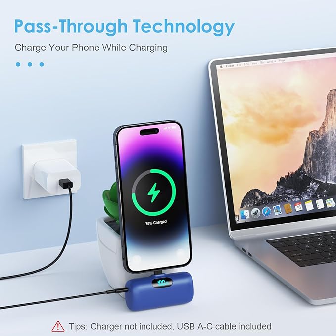 Mini Portable Charger USB C Power Bank,Upgraded 5000mAh PD Fast Charging Battery Pack Built-in USB-C Connector Travel Essential for iPhone17/17Pro/17Pro Max/Air/16 Plus/16Pro Max/15 Series Android