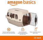 Amazon Basics Hard-Sided Dog and Cat Kennel, Single-Door Travel Pet Carrier with Metal Wire Ventilation, 23.6"L x 15.7"W x 13"H, Beige