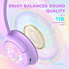 iClever BTH22 Kids Bluetooth Headphones, 60H Play Time, 74/85 dBA Safe Volume, Bluetooth 5.4, USB C, Over Ear Kids Headphones Wireless with Mic AUX Cord for iPad/Tablet/Travel/School, Purple/Green