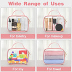 Wedama TSA Approved Toiletry Bag, 2 Pack Clear Makeup Bags with Handles, Quart Size Toiletry Bags, PVC Clear Cosmetic Bags for Women and Men, Carry on Airport Airline Compliant Bag, Pink