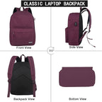 SUPACOOL Casual Laptop Backpack for Men and Women, Backpack for College, USB Charging Port, Lightweight Pack Back(Burgundy Red)