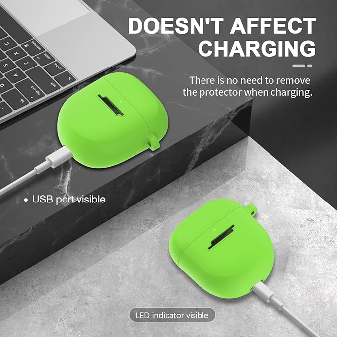 Silicone Case for Bose QuietComfort Earbuds II (2022) & QuietComfort Ultra (2023), Shockproof Protective Cover with Keychain for Men Women (Green)