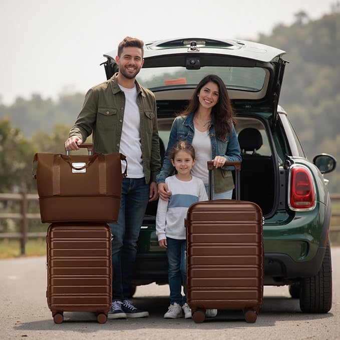 6 Piece Luggage Sets with Bags, Lightweight Expandable Checked Luggage Sets, Hardshell ABS Spinner Wheels Carry on Suitcase with TSA Lock, for Travel, Women Men (Mocha, 18/20/24/28inch+2bags)