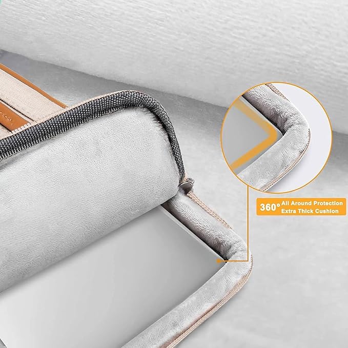 MOSISO 360 Protective Laptop Shoulder Bag,15-15.6 inch Computer Bags Compatible with MacBook Pro 16 inch, HP, Dell, Lenovo, Asus Notebook,Side Open Messenger Bag with 4 Zipper Pockets, Sand