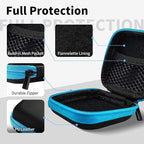 Square Earbud Case Portable EVA Carrying Case Storage Bag Tech Pouch Cell Phone Accessories Organizer with Carabiner for Earphone, Earbud, Earpieces, SD Memory Card, Camera Chips, Blue