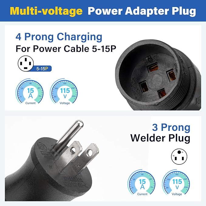 219261 Multi Voltage Power Adapter Plug for Miller & Hobart Welders/Plasma Cutters, 4 Pin to 3 Prong Electric Welding Adapter Plug for Welding Power Cord 5-15P (115V/15A)
