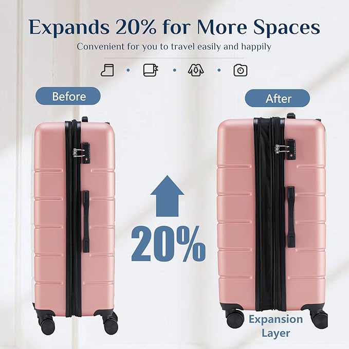 OLIXIS 3-Piece Luggage Set, Carry On Suitcases with Spinner Wheels, Expandable Travel Luggage with TSA Approved Lock & ABS Hard Shell, Pink, 20/24/28 Inch