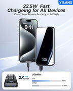 Portable Charger,50000mAh Power Bank Built-in Cable, 22.5W PD USB C In & Out Fast Charging, External Battery Pack with 6 Output & 2 Input, Travel Phone Charger for iPhone 17/16/15/14/13/12(Black)