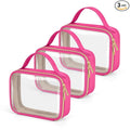 Wedama TSA Approved Toiletry Bag, 3 Pack Clear Makeup Bags with Handles, Quart Size PVC Clear Cosmetic Bags for Women and Men, Carry on Airport Airline Compliant Bag, Rose Red