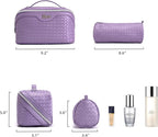 BOYATU Travel Makeup Bag Cosmetic Bags for Women: Large Capacity 3 Pcs Set Make up Bag with Compartments - Waterproof Vegan Leather Toiletry Organizer Bags with Handle (L01 Purple)