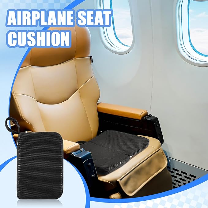 Dunzy Travel Seat Cushion Portable Airplane Seat Cushion 14.6" × 10.4" Foldable Memory Foam Comfort Pad for Stadium, Flights, Office, Camping, Bleachers