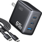 INIU 65W USB C Charger Block, 3-Port GaN Fast Charging Adapter with 100W Cable & Advanced Protection, Foldable Travel Charger for iPhone 17 16 15 Pro Max, iPad, Samsung S26 S25 Ultra, Pixel 10 9 etc