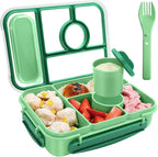 Amathley Bento Box Adult Lunch Box Kids,Lunch Containers for Adults/Kids/Toddler,5 Compartments Bento Lunch Box with Sauce Vontainers,Microwave & Dishwasher & Freezer Safe,BPA-Free (Green)